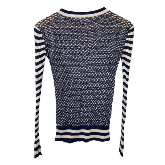 Marc Jacobs Striped Womens XS Long Sleeve Ribbed Sweater Eyelet Open Knit Back - Picture 2 of 12